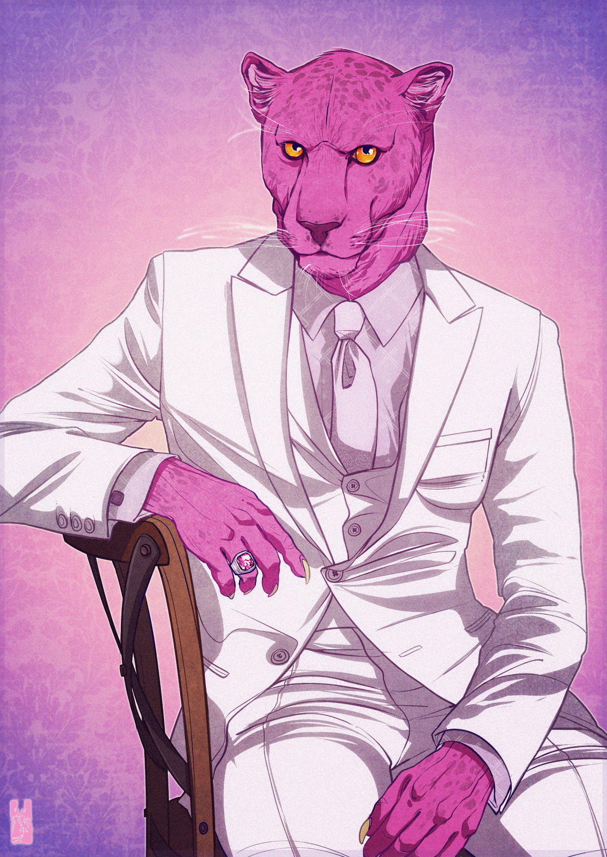 Purple Cat In White Suit Animated Illustration Hd Wallpaper Images, Photos, Reviews