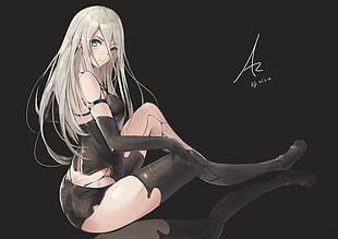 gray-haired female anime character wallpaper, heels, NieR, Nier: Automata, thigh-highs