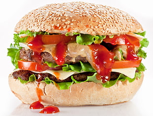bacon cheese burger with lettuce and sauce HD wallpaper