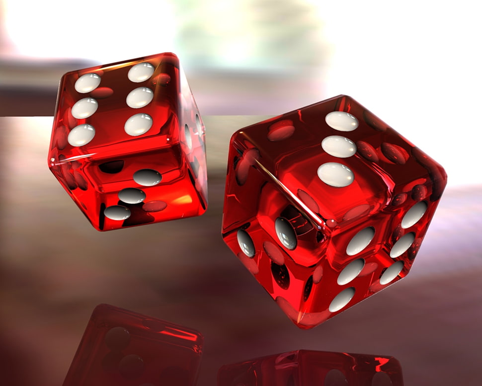 two red dices on brown wooden surface HD wallpaper