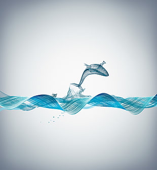 blue fish illustration, Sound waves, Fishing boat, Whale