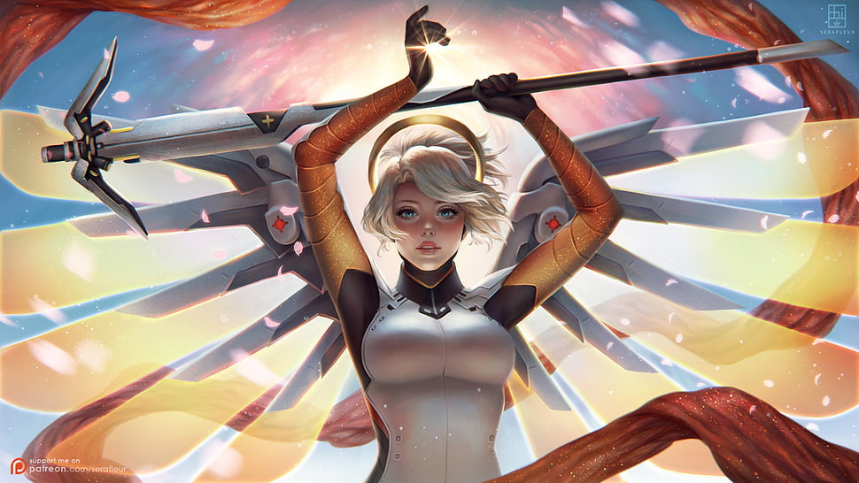 winged Overwatch character illustration HD wallpaper