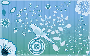 green and white bird floral digital wallpaper