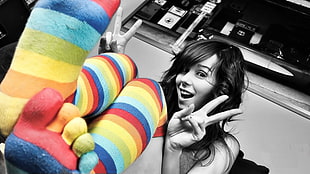 selective photo of woman's multicolored high socks HD wallpaper