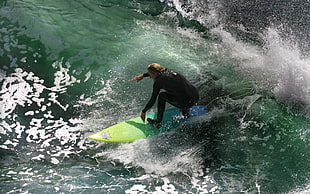 green and blue surfboard