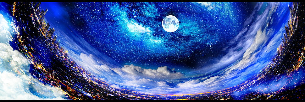 Moon, cityscape HD wallpaper