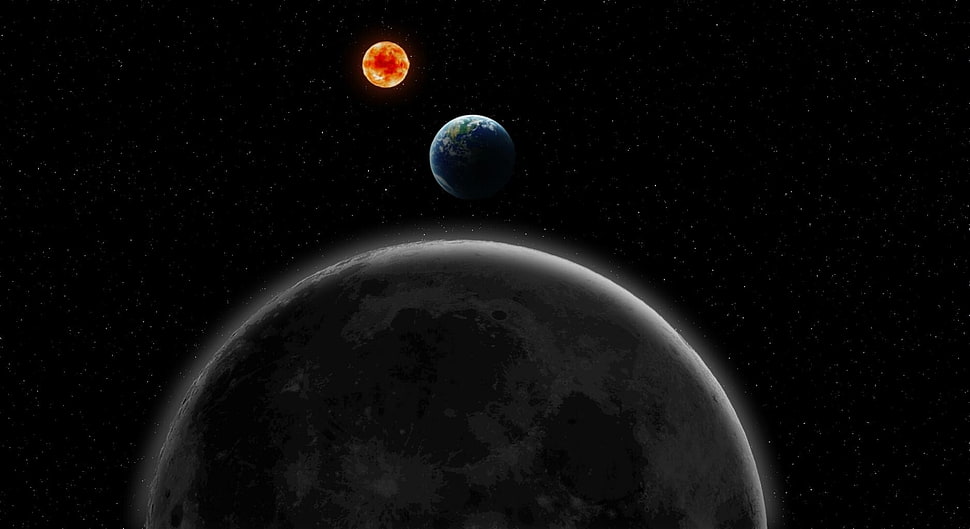 eclipse formation, space, Moon, Earth, Sun HD wallpaper
