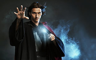 man in black robe holding wand illustration, Zlatan Ibrahimovic, men, footballers, wizard