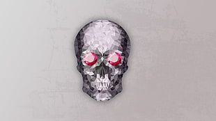 white and black skull painting, skull, simple background, low poly, digital art