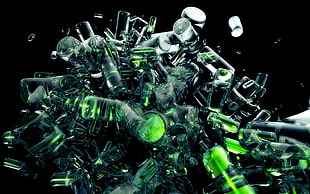 green and clear broken glass HD wallpaper