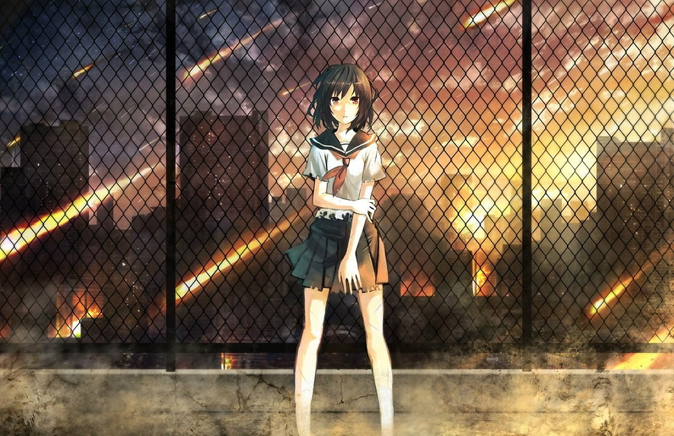 female anime character, anime, school uniform HD wallpaper