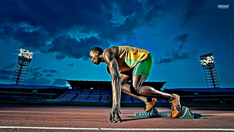 Usain Bolt screenshot, Usain Bolt, men, tracks, sport  HD wallpaper