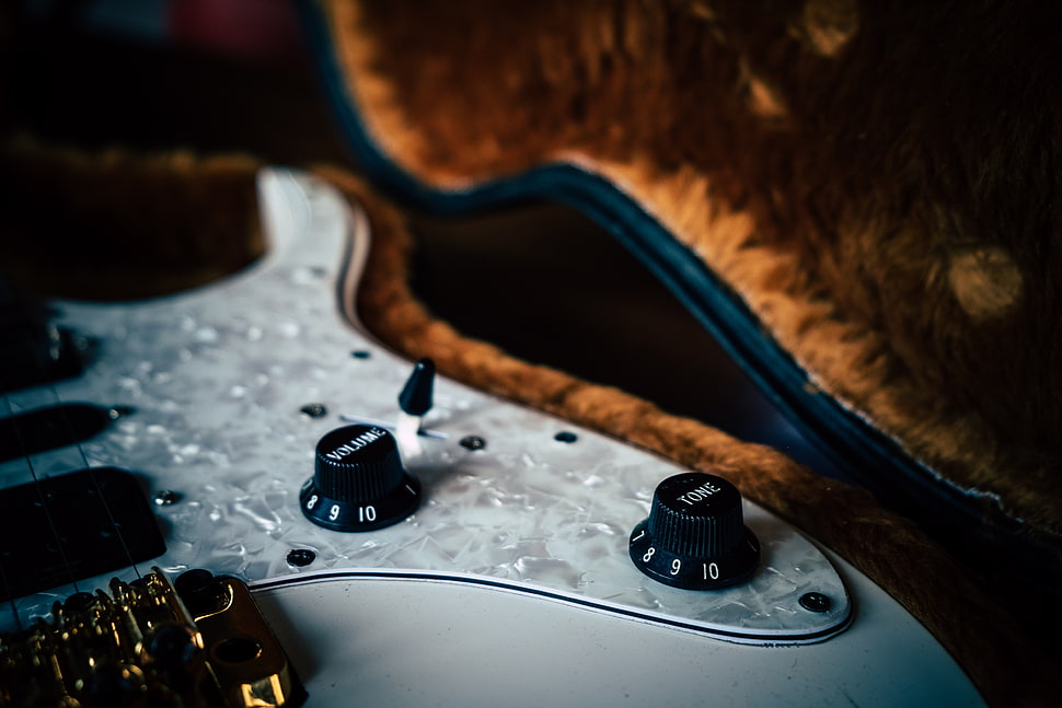 brown electric guitar, Bass guitar, Strings, Control HD wallpaper