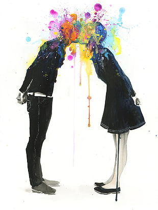 couple kissing artwork, lora zombie, classic art, zombies, colorful HD wallpaper