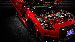 red Nissan GT-R coupe, Nissan GTR, Nissan, car, vehicle