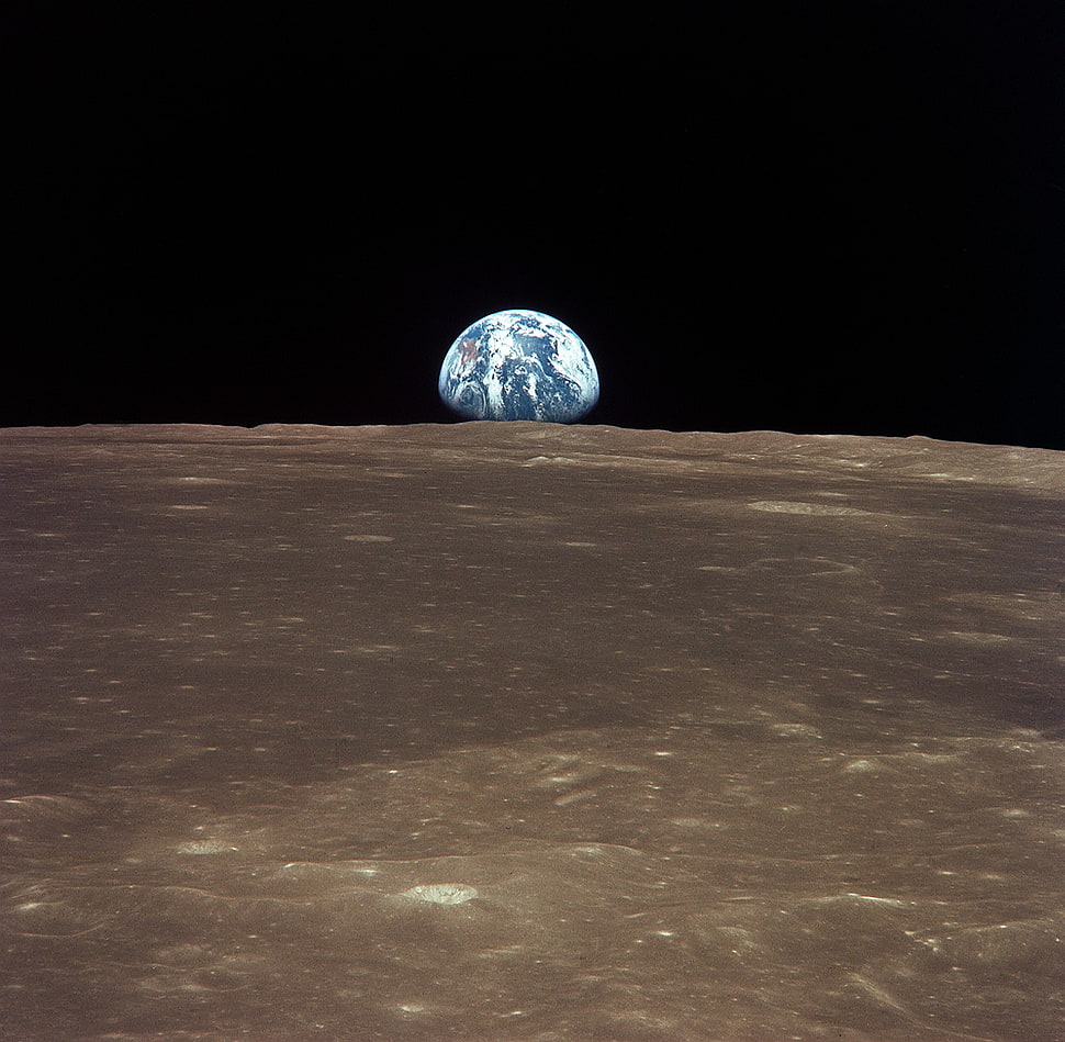 moon surface and Earth HD wallpaper