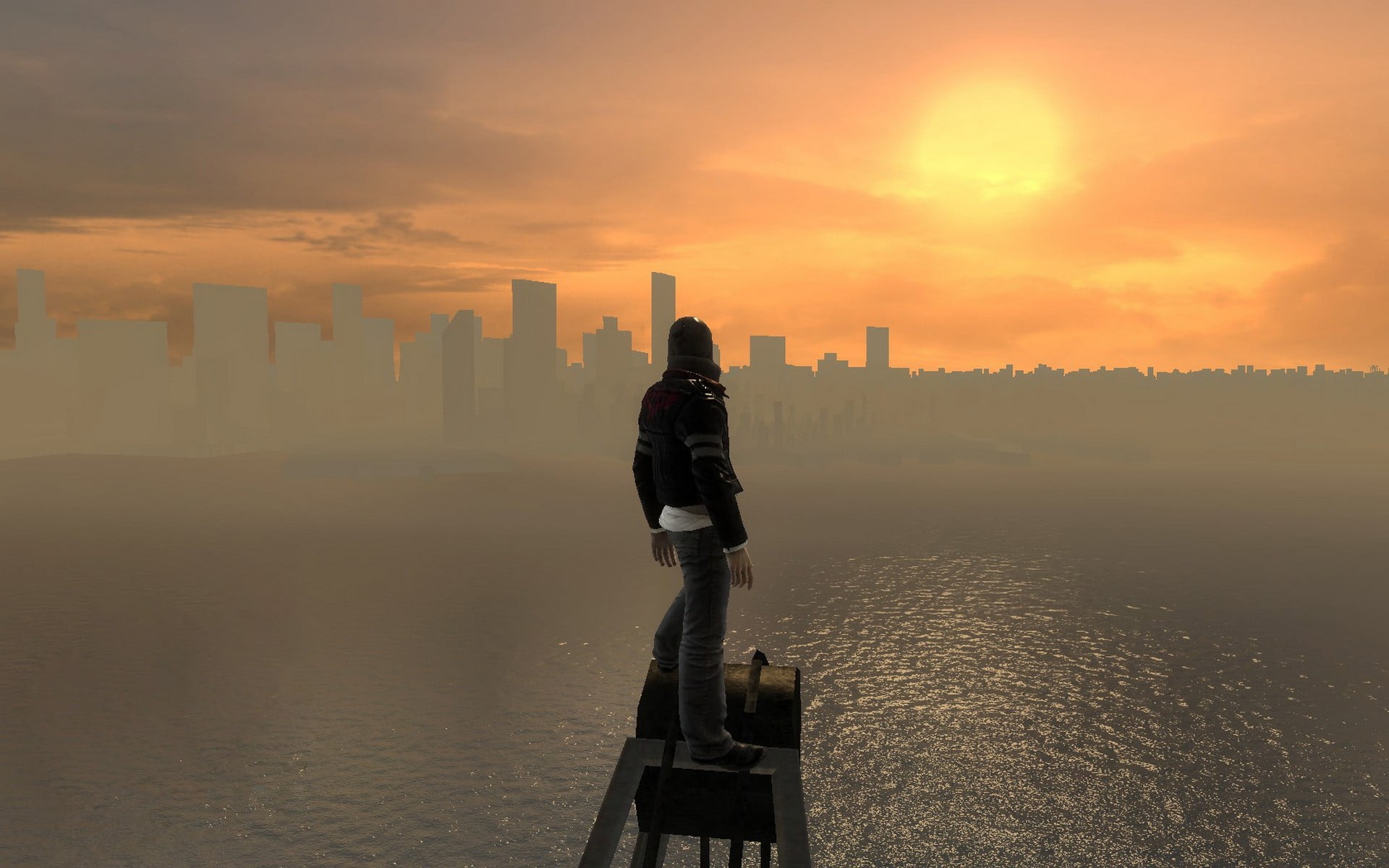Black Jacket Video Games Screen Shot Cityscape Lake Hd Wallpaper 