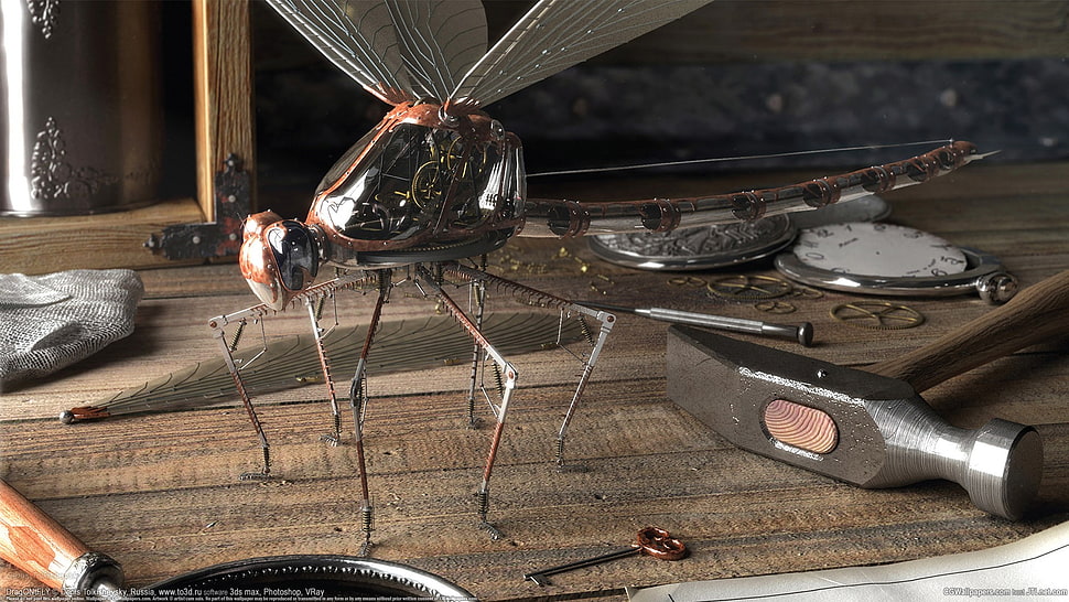 brown robber fly toy, digital art, render HD wallpaper
