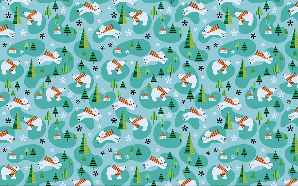 teal Polar bear printed poster HD wallpaper