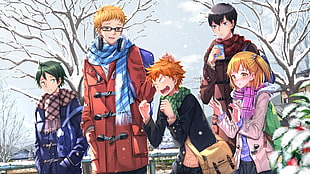 orange haired male anime character, Haikyuu, Hinata Shouyou, Kageyama Tobio, Yamaguchi Tadashi HD wallpaper
