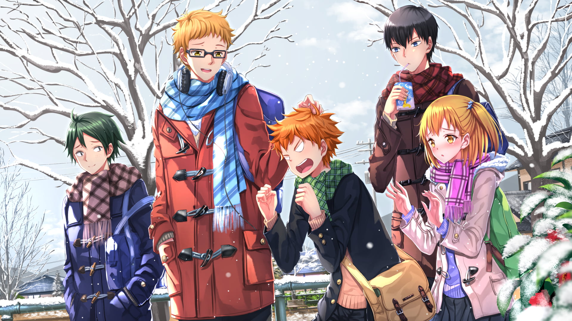 orange haired male anime character, Haikyuu, Hinata Shouyou, Kageyama Tobio, Yamaguchi Tadashi