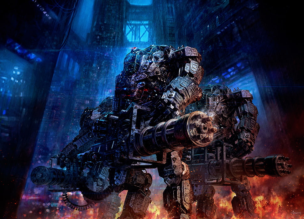 robot holding machine gun 3D wallpaper HD wallpaper