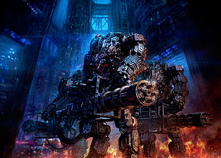 robot holding machine gun 3D wallpaper