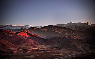 red mountains and snow covered mountains, landscape, nature