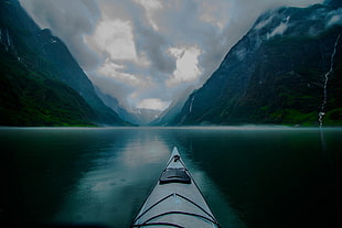 boat in middle of body of water during dayttime, landscape, nature, kayaks, fjord