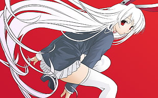 white haired female anime character in black uniform