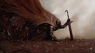 monster crawling wallpaper, fantasy art, sword, skull, warrior