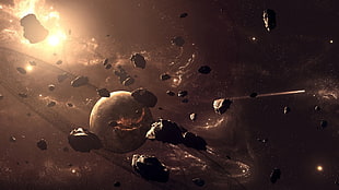 gray animated meteor wallpaper, space, asteroid, space art, planet