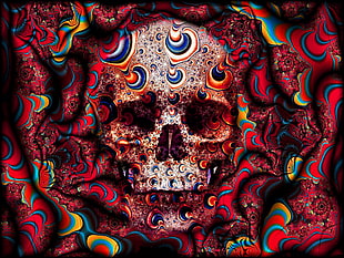 multicolored skull wallpaper, face, spectral, surreal, skull