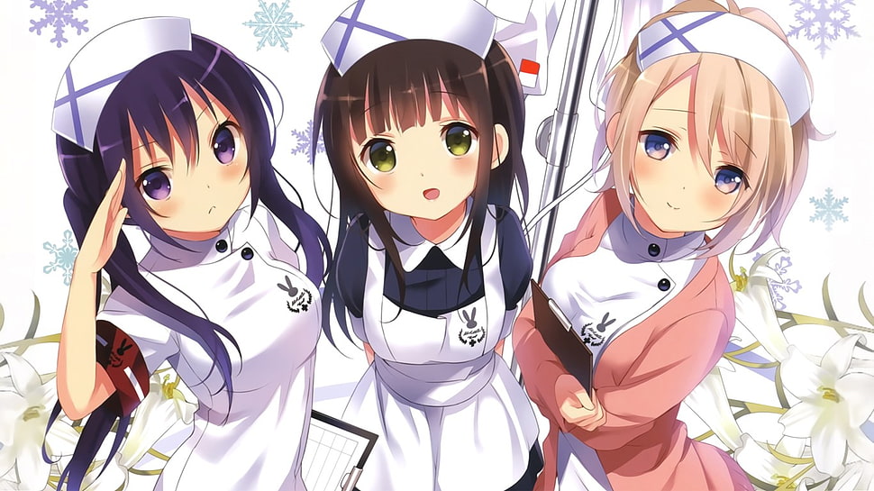 three anime female characters HD wallpaper