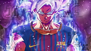 Dragonball Z Son Goku screenshot, Super Saiyan Blue, FC Barcelona, Dragon Ball, Dragon Ball Super HD wallpaper