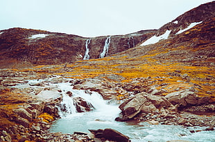 lake, landscape, river, fall, waterfall