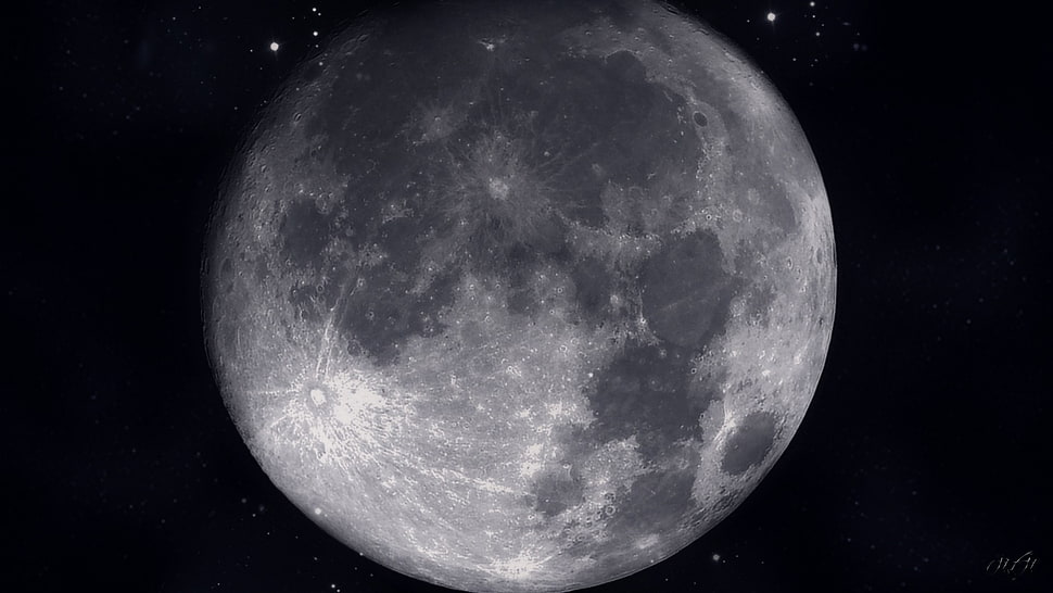 gray moon, artwork, Moon, space HD wallpaper
