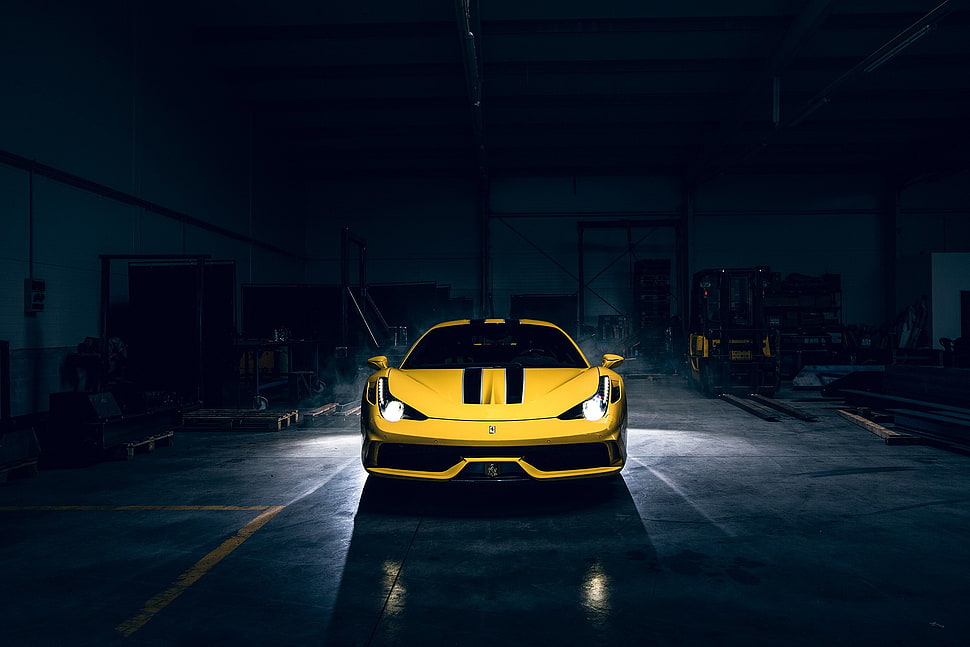 yellow and black sports vehicle, yellow cars, vehicle, car, Ferrari HD wallpaper