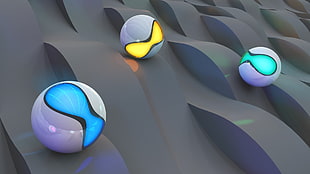 three white lighted electronic balls on gray surface graphic illustration