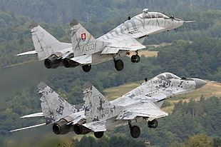 two gray fighter jets, mig-29, military aircraft, camouflage, Slovakia