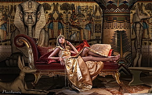 red and gold-colored chaise lounge, Egypt HD wallpaper