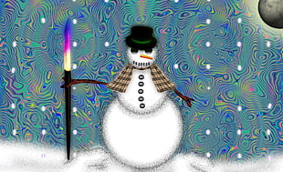 snowman holding paintbrush painting