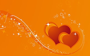 two brown and orange hearts digital wallpaper