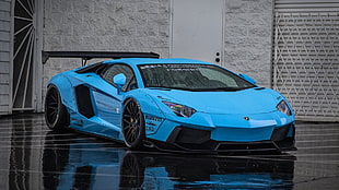 blue Lamborghini Aventador coupe, car, Lamborghini, italian cars, Italian Supercars