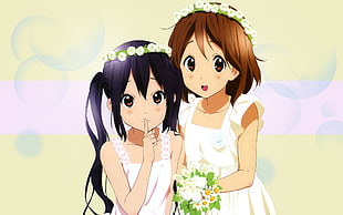 two girls wearing white dress anime wallpaper