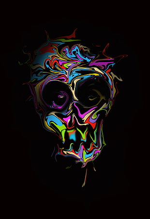multicolored skull artwork, digital art, skull, simple background, colorful