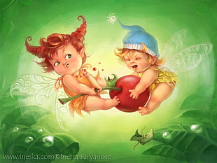 two toddler fairies digital 3D wallpaper