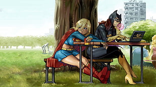 Supergirl and Batgirl painting HD wallpaper
