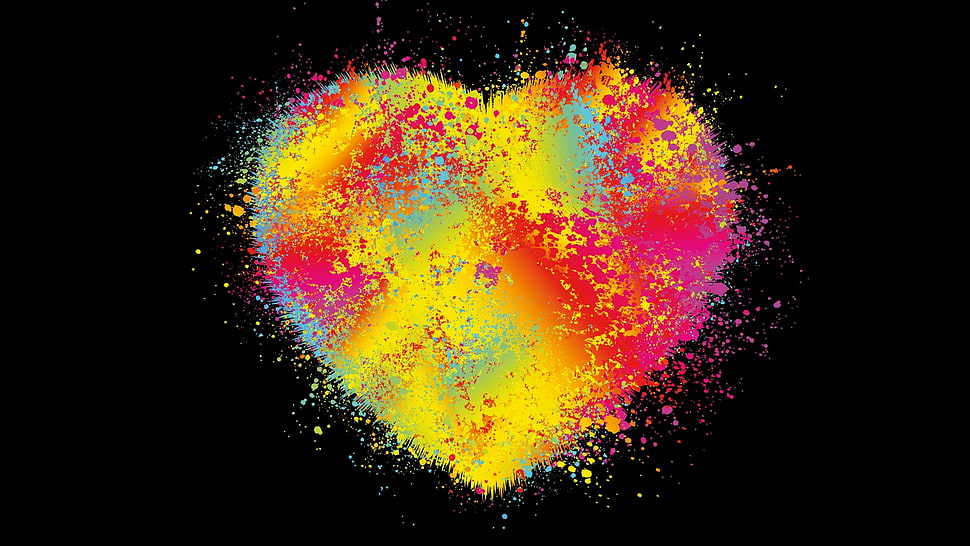 multicolored heart illustration, digital art, black background, minimalism, heart HD wallpaper