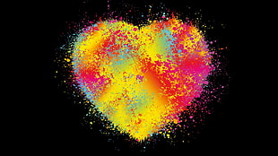 multicolored heart illustration, digital art, black background, minimalism, heart